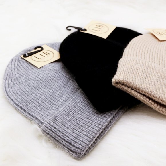 NEW Unisex Neutral Cozy Soft Rib Knit Cuff Classic Beanie Hat Beige Black Gray - Picture 3 of 16